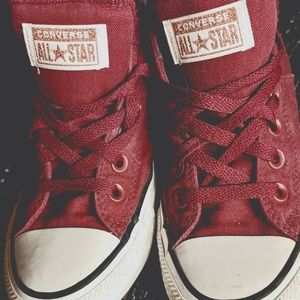 Converse All Star Sneakers.  Burgundy w/plaid inside.